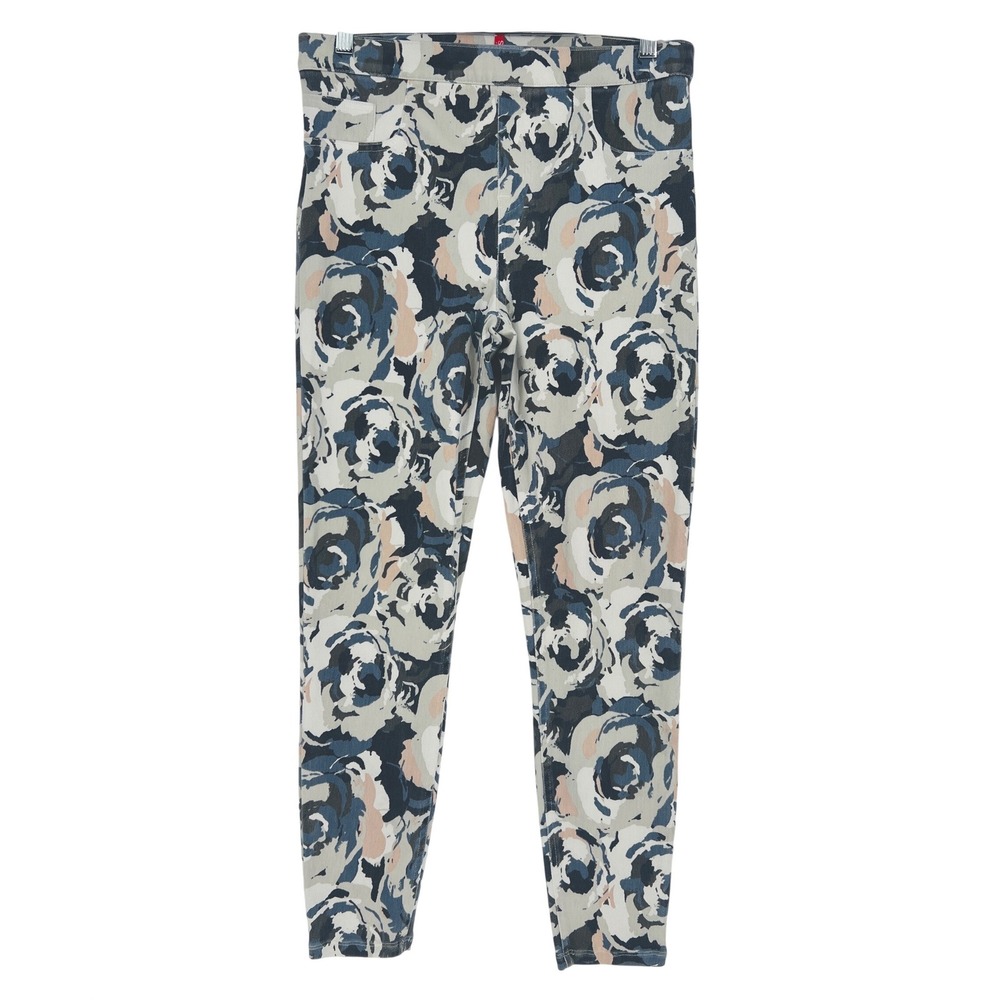 Spanx Jeanish Ankle Leggings Women‎ Large Blue Blossom Floral Print Denim Style